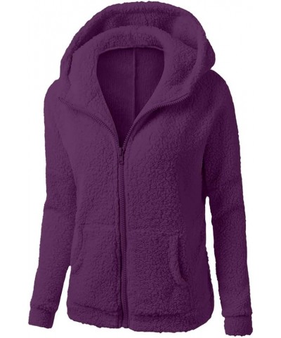 Plush Hoodie Long Sleeve Coats For Women Sweaters Solid Color Fleece Outerwear Pockets Hooded Pullover Cardigans C2-purple $6...