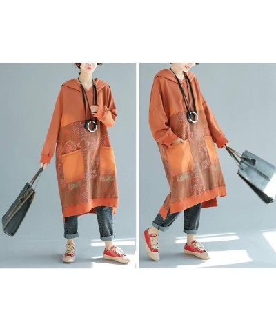 FTCayanz Women's Oversized Sweatshirt Dress Hoodies Pullover Ethnic Printed Fall Dresses with Pockets Orange $23.95 Dresses