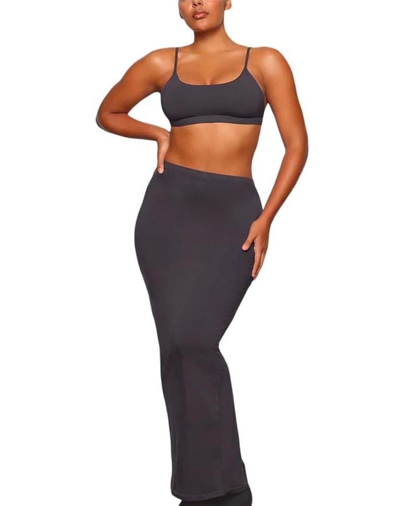 Y2k 2 Piece Maxi Skirt Set for Women Sexy Bodycon Sleeveless Crop Top High Waist Long Skirts Going Out Outfit C-3 Gray $10.19...