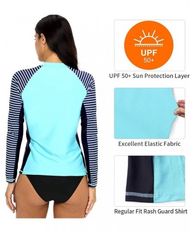 Women's Long Sleeve Rashguard UPF 50 Sun Protection Swimsuit Top Striped Swim Shirts 2a Light Blue/Striped $15.17 Swimsuits