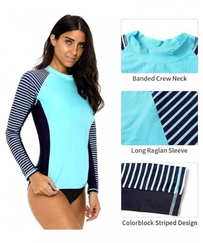 Women's Long Sleeve Rashguard UPF 50 Sun Protection Swimsuit Top Striped Swim Shirts 2a Light Blue/Striped $15.17 Swimsuits