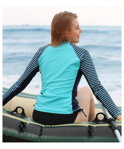 Women's Long Sleeve Rashguard UPF 50 Sun Protection Swimsuit Top Striped Swim Shirts 2a Light Blue/Striped $15.17 Swimsuits