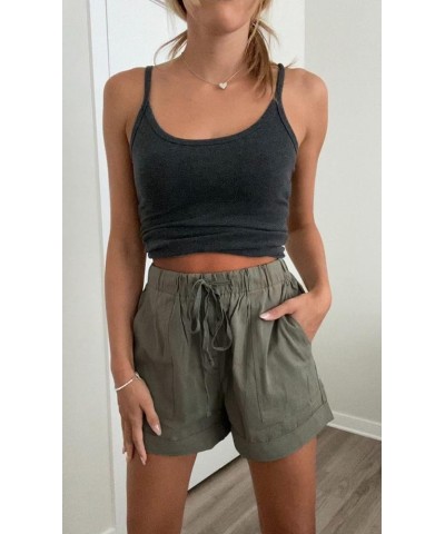 Women Comfy Drawstring Casual Elastic Waist Pocketed Shorts,S-3XL B-green $15.38 Activewear