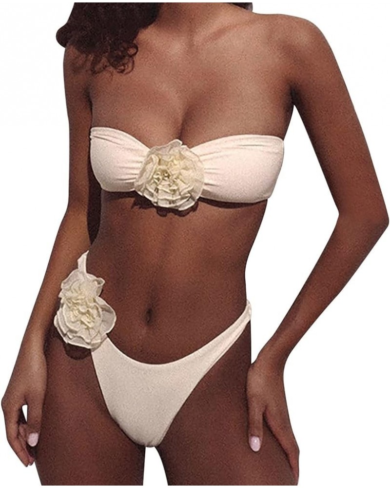 Ruffle Bandeau Bikini Conjoined Body Swimsuit for Women's 3D Flower Swimsuit for Daily Wear Basketball Shorts White 2 $14.48 ...