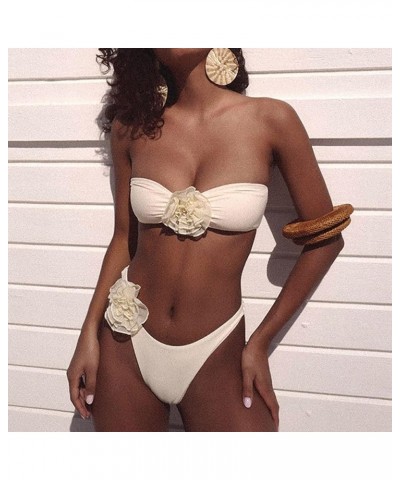 Ruffle Bandeau Bikini Conjoined Body Swimsuit for Women's 3D Flower Swimsuit for Daily Wear Basketball Shorts White 2 $14.48 ...