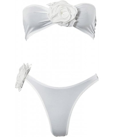 Ruffle Bandeau Bikini Conjoined Body Swimsuit for Women's 3D Flower Swimsuit for Daily Wear Basketball Shorts White 2 $14.48 ...