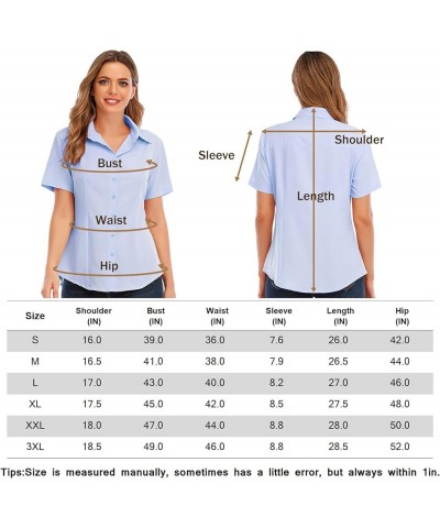 Women's Easy-Care Basic Collared Button Down Office Shirts Short Sleeve Simple Blouse Tops with Stretch Navy Blue $15.67 Blouses