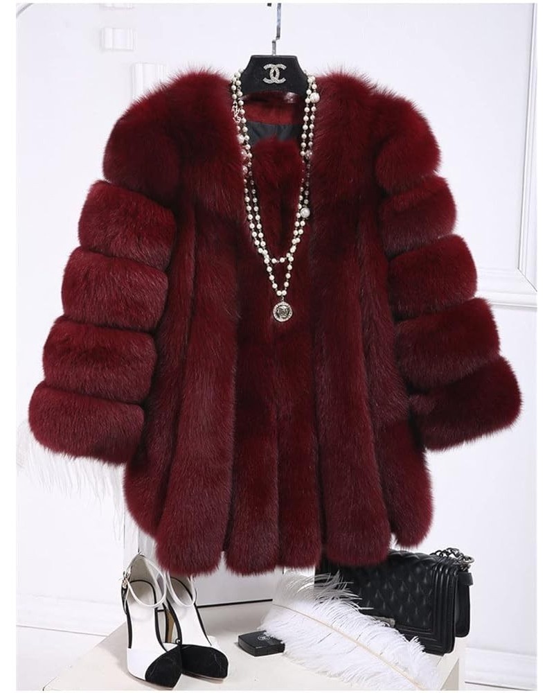 Women's Collar Warm Coat Winter Thickened Long Sleeve Faux Fur Coat XL-bust 100cm Burgundy $64.07 Coats