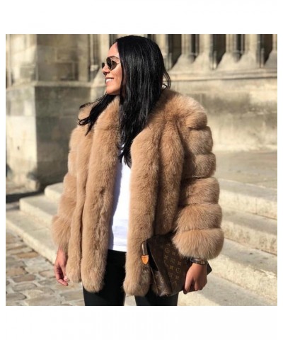 Women's Collar Warm Coat Winter Thickened Long Sleeve Faux Fur Coat XL-bust 100cm Burgundy $64.07 Coats