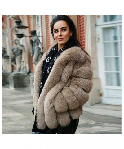 Women's Collar Warm Coat Winter Thickened Long Sleeve Faux Fur Coat XL-bust 100cm Burgundy $64.07 Coats