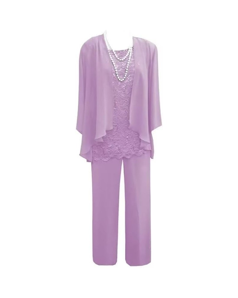 Plus Size Mother of The Bride Dresses with Jacket Formal Pants Suilt for Laces Evening Gown Lavender $43.44 Dresses