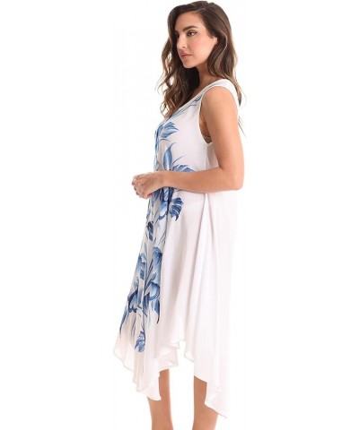 Tie Dye Summer Dress with Floral Hand Painted Design White - Blue Flower $12.50 Dresses