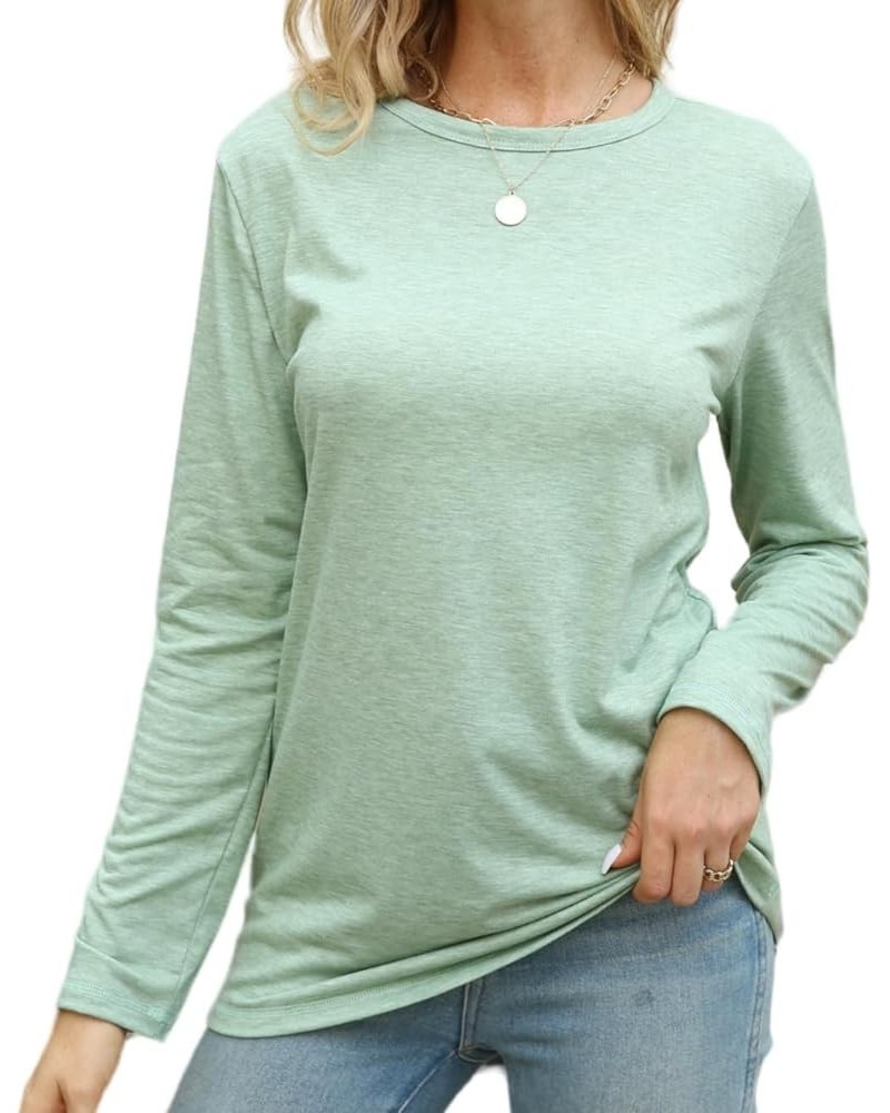 Women Long Sleeve Tops Shirts Tunic Causal Fall Round Neck Fashion Basic Tee Green $8.32 T-Shirts