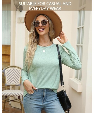 Women Long Sleeve Tops Shirts Tunic Causal Fall Round Neck Fashion Basic Tee Green $8.32 T-Shirts