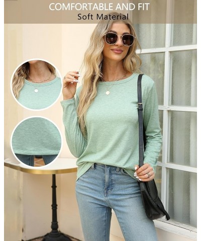 Women Long Sleeve Tops Shirts Tunic Causal Fall Round Neck Fashion Basic Tee Green $8.32 T-Shirts