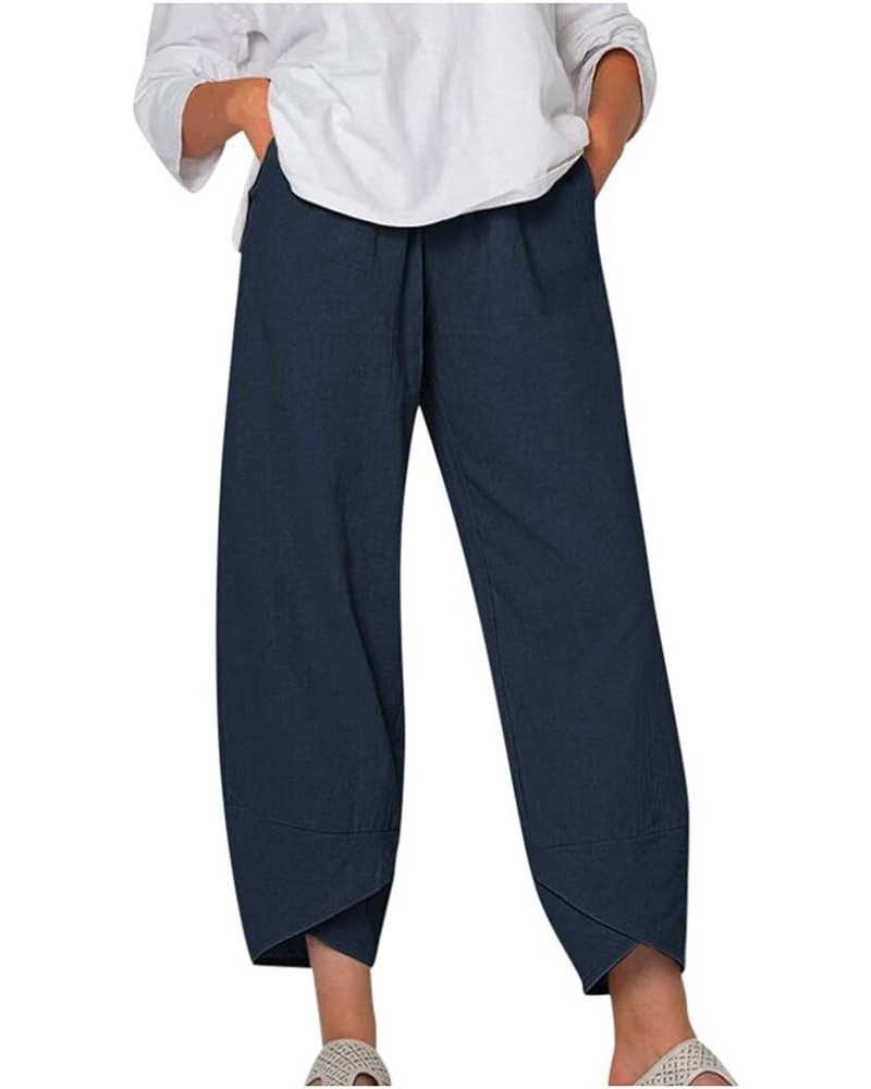 Capri Pants for Women Casual Palazzo Lounge Pants Summer Cropped Cotton Linen Comfy Wide Leg Trousers with Pockets Navy $8.79...