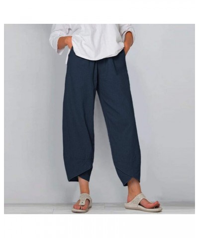 Capri Pants for Women Casual Palazzo Lounge Pants Summer Cropped Cotton Linen Comfy Wide Leg Trousers with Pockets Navy $8.79...