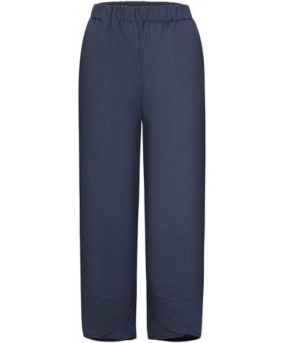 Capri Pants for Women Casual Palazzo Lounge Pants Summer Cropped Cotton Linen Comfy Wide Leg Trousers with Pockets Navy $8.79...