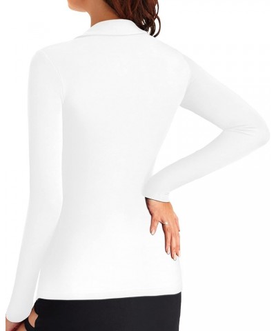 Womens Long Sleeve Short Sleeve Tops V Neck Button Down Collared Fitted Shirts B Long Sleeve White $14.20 Blouses