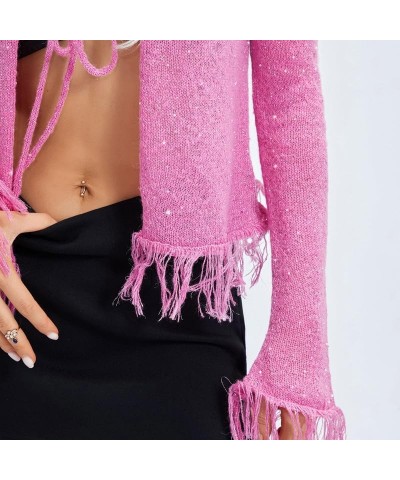 Women Y2k Long Sleeve Knitted Shirts Tie Front Cardigan Sexy Slim Fit Sweater Fall Fashion Going Out Tops 05-pink $10.61 Swea...