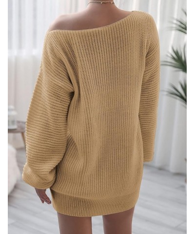 Womens Sweater Dress Casual Long Sleeve Pullover Dresses Off Shoulder Chunky Sweater Dress Jumper Oversized Dress Khaki-dress...