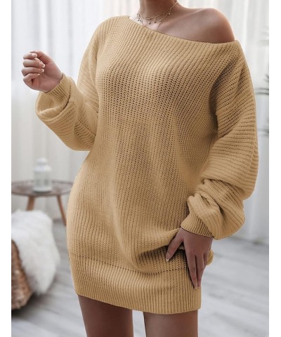 Womens Sweater Dress Casual Long Sleeve Pullover Dresses Off Shoulder Chunky Sweater Dress Jumper Oversized Dress Khaki-dress...