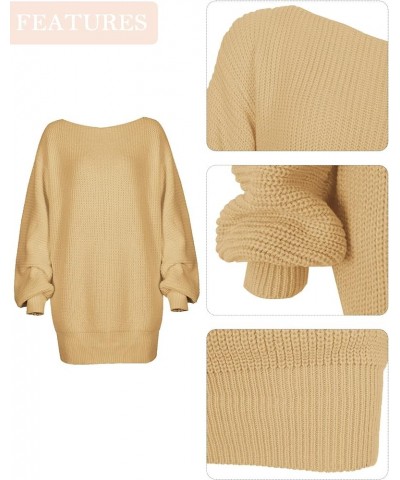 Womens Sweater Dress Casual Long Sleeve Pullover Dresses Off Shoulder Chunky Sweater Dress Jumper Oversized Dress Khaki-dress...