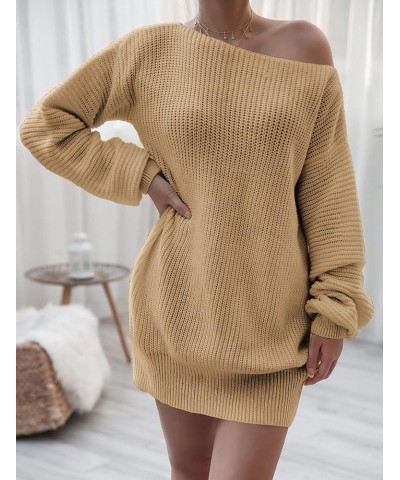 Womens Sweater Dress Casual Long Sleeve Pullover Dresses Off Shoulder Chunky Sweater Dress Jumper Oversized Dress Khaki-dress...