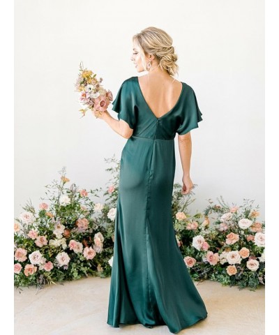 Women's V Neck Bridesdmaid Dresses Long with Sleeves Mermaid Satin Ruffles Formal Party Gown Sage Green $31.89 Dresses