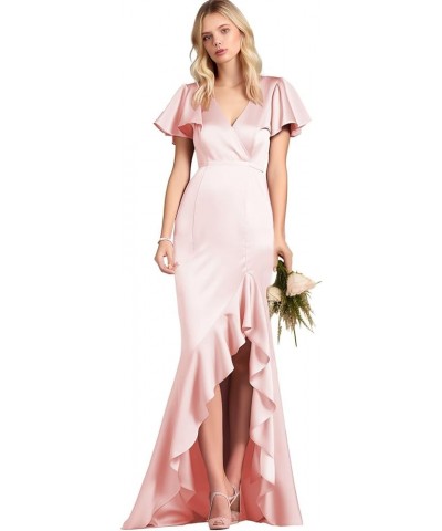 Women's V Neck Bridesdmaid Dresses Long with Sleeves Mermaid Satin Ruffles Formal Party Gown Sage Green $31.89 Dresses