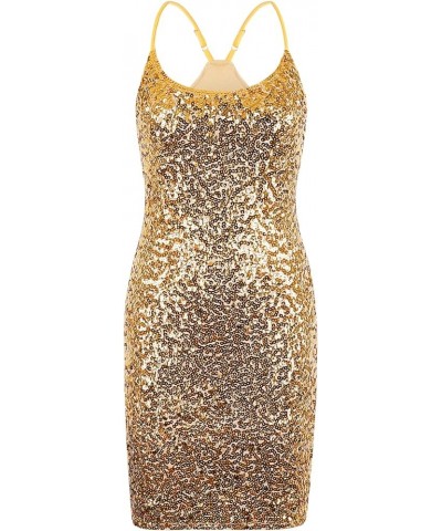 Women's Sparkly Sequin Dress Adjustable Spaghetti Strap Shimmer Bodycon Mini Club Dresses Party Night Gold $24.95 Dresses