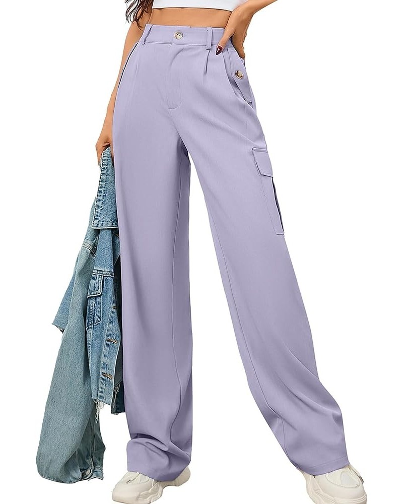Women's Wide Leg Dress Pants with Pockets Lightweight High Waisted Adjustable Tie Knot Loose Lounge Trousers B06-purple $14.9...
