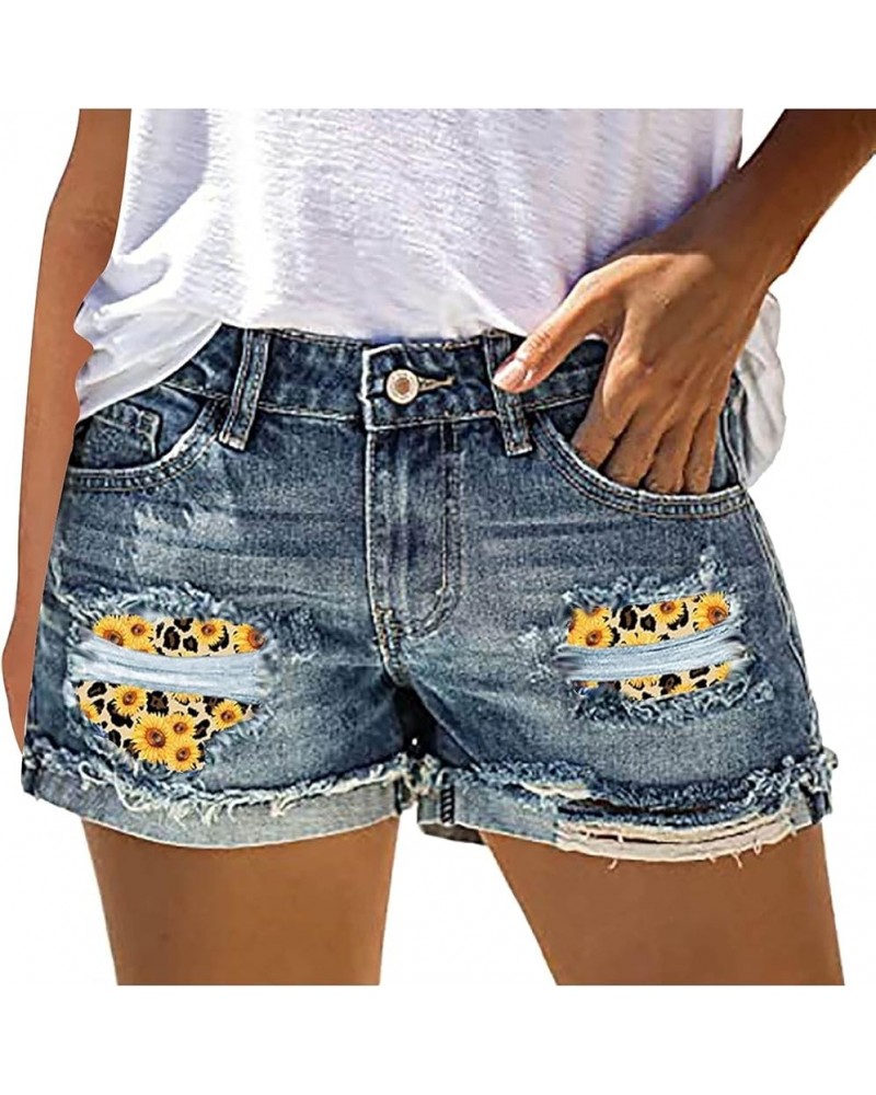 Mid Rise Jean Shorts Women Patch Casual Rolled Hem Distressed Jean Ripped Frayed Folded Cutoff Denim Shorts 02-yellow Women's...