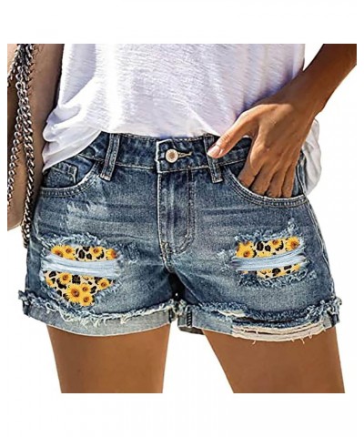 Mid Rise Jean Shorts Women Patch Casual Rolled Hem Distressed Jean Ripped Frayed Folded Cutoff Denim Shorts 02-yellow Women's...