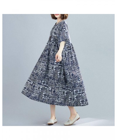 Women Loose Cotton Linen Dress Print Boho Swing House Dress with Pockets 15 $20.27 Dresses