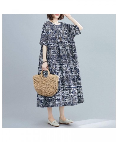 Women Loose Cotton Linen Dress Print Boho Swing House Dress with Pockets 15 $20.27 Dresses