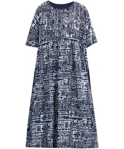 Women Loose Cotton Linen Dress Print Boho Swing House Dress with Pockets 15 $20.27 Dresses