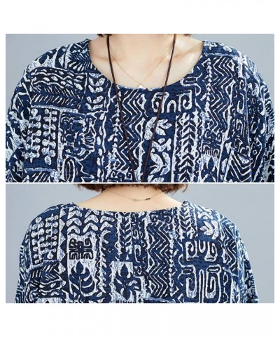 Women Loose Cotton Linen Dress Print Boho Swing House Dress with Pockets 15 $20.27 Dresses