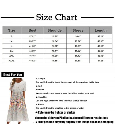 Summer Dresses 2024 Women Floral Pleated Midi Dress Short Sleeve Crew Neck Loose Fit Sundress Casual Tunic Dress 05-mint Gree...