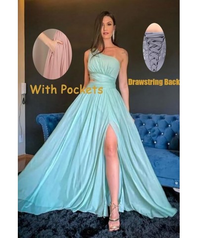 One Shoulder Bridesmaid Dresses for Women Long Chiffon Formal Evening Dress with Slit Olive $23.32 Dresses