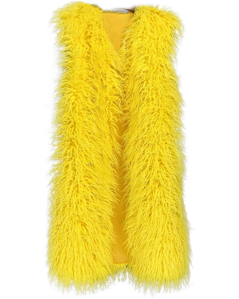 Women's Winter Overcoat Sleeveless Fluffy Faux Fur Vest Coat Long Jacket Yellow $39.90 Coats