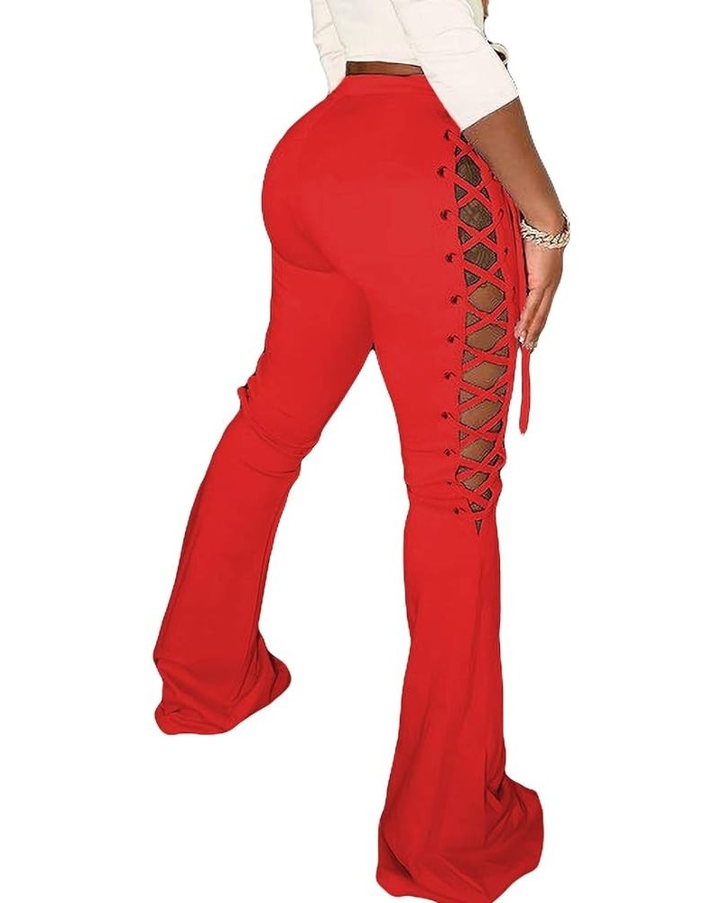 Women Plus Size Ripped High Waisted Jeans Stretch Skinny Tassel Denim Long Pants Red $12.90 Pants