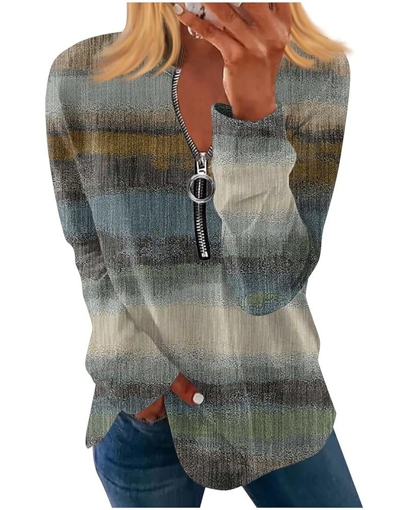 Half Zip Sweatshirt Women Casual Pullover Blouse Loose Fit Long Sleeve Tops Printed Trendy Athletic Shirt Sweatshirts 3-army ...
