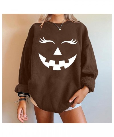 Halloween Shirts for Women Crewneck Sweatshirts Long Sleeve Graphic Hoodies Trendy Plus Size Cute Tops Fall Clothes B-brown $...