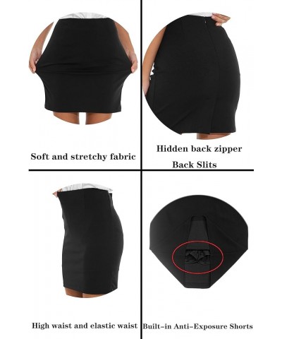 Women's Elastic Waist Knee-Length Bodycon Pencil Skirt - Flattering Office Attire Back Slits Black $13.24 Skirts