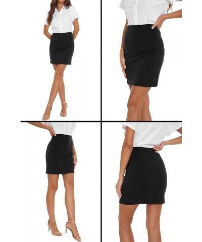 Women's Elastic Waist Knee-Length Bodycon Pencil Skirt - Flattering Office Attire Back Slits Black $13.24 Skirts