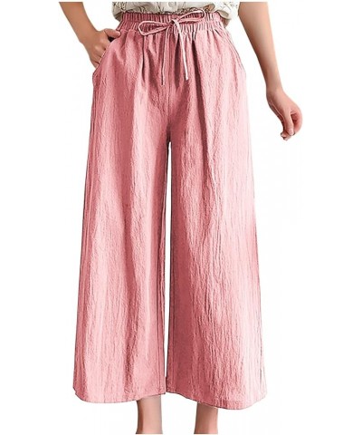 Women's Linen Pants Straight Leg Summer Casual Sweatpants Comfy Elastic Waist Workout Capris Trousers with Pockets 06-pink $6...