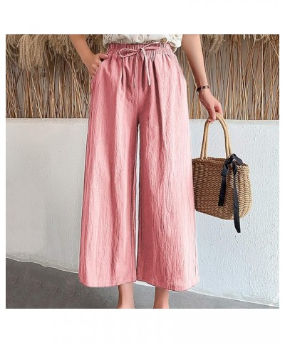Women's Linen Pants Straight Leg Summer Casual Sweatpants Comfy Elastic Waist Workout Capris Trousers with Pockets 06-pink $6...