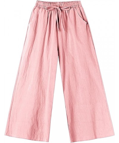 Women's Linen Pants Straight Leg Summer Casual Sweatpants Comfy Elastic Waist Workout Capris Trousers with Pockets 06-pink $6...