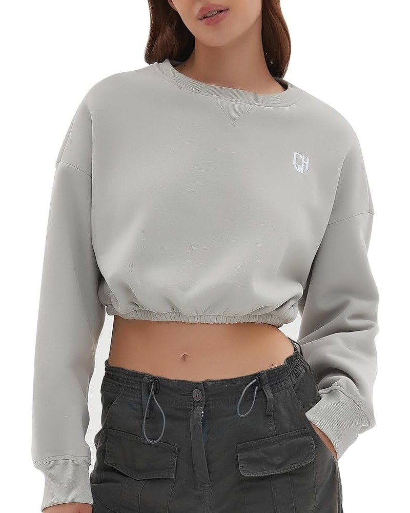 Women Oversized Cropped Sweatshirt Fleece Crewneck Pullover Long Sleeve Crop Tops Fall Winter Oufits Clothes Cool Grey $11.75...